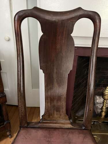 Pair of walnut Queen Anne style chairs with leather seats circa 1870