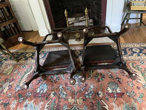 Pair of walnut Queen Anne style chairs with leather seats circa 1870