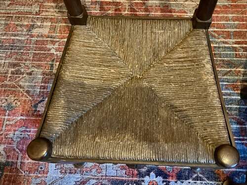 English oak rush seat chairs, pad feet, circa 1890