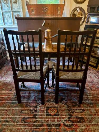 English oak rush seat chairs, pad feet, circa 1890