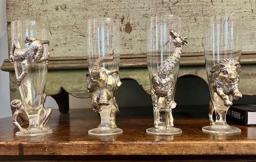 Set of vintage animal figural champagne flutes