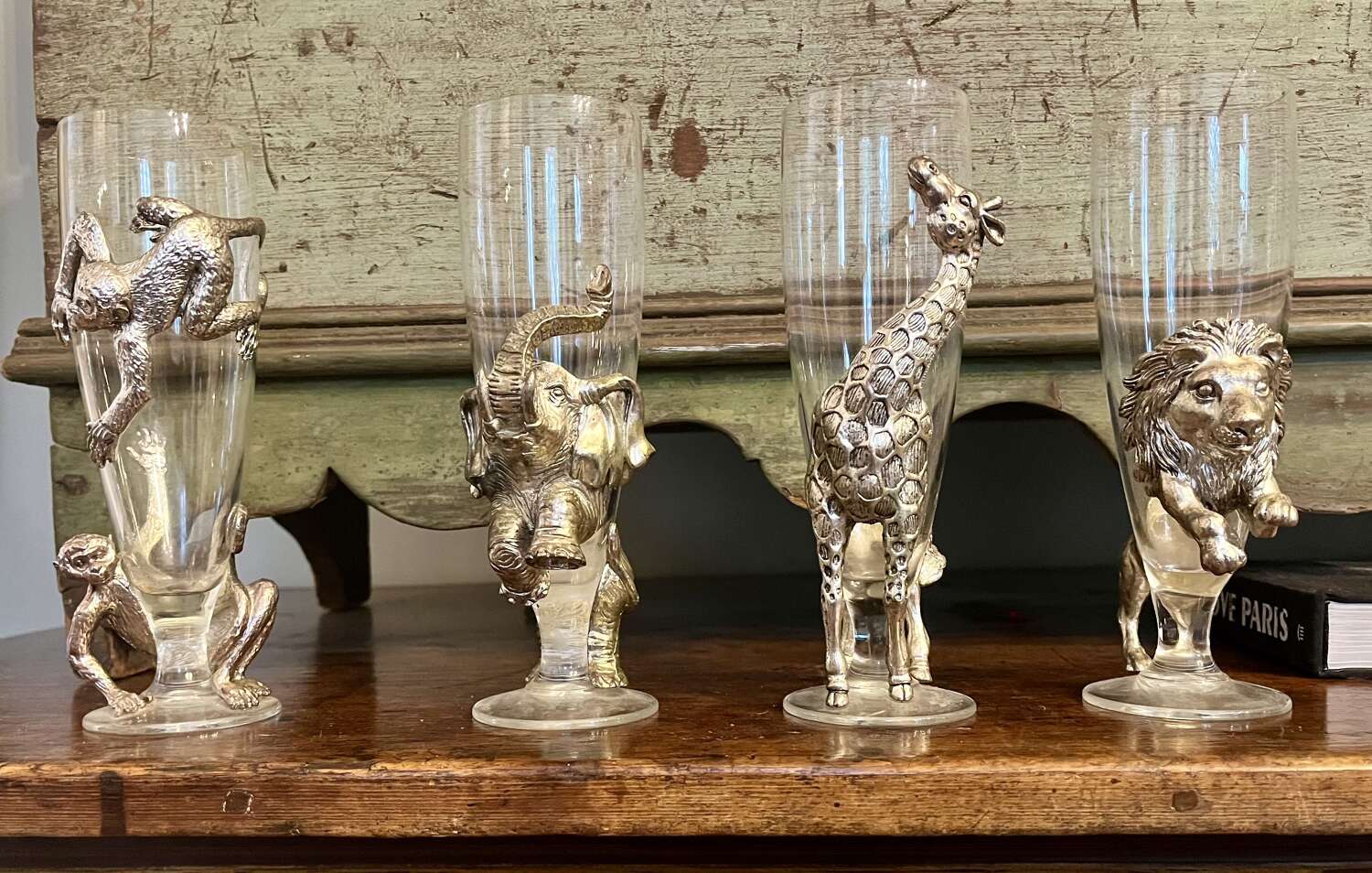 Set of vintage animal figural champagne flutes