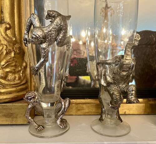 Set of vintage animal figural champagne flutes