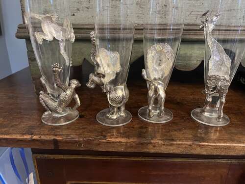 Set of vintage animal figural champagne flutes