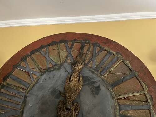French clock face zinc and wood, hand painted