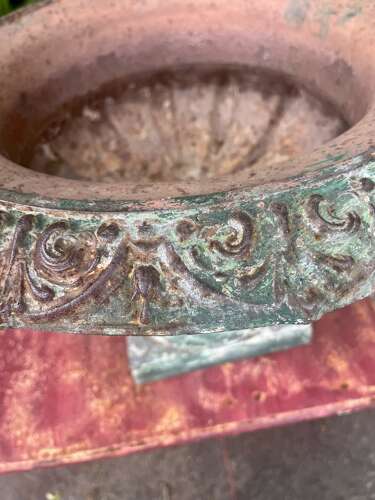 Pair of French cast iron urns original green paint circa 1860