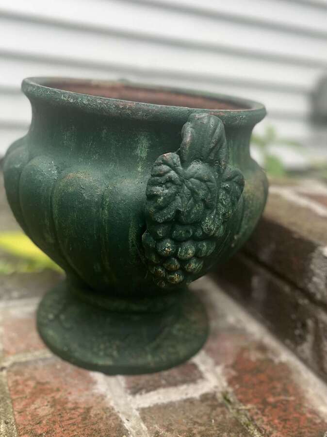 French green painted grape bunch cast iron garden urns circa 1890