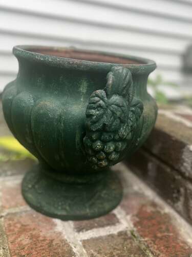 French green painted grape bunch cast iron garden urns circa 1890