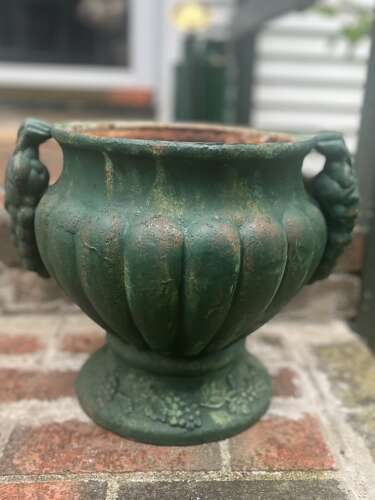 French green painted grape bunch cast iron garden urns circa 1890