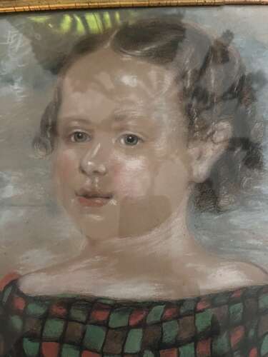 Antique 19th-Century Portrait of a Child in Tartan Dress, Signed & Dated 1873