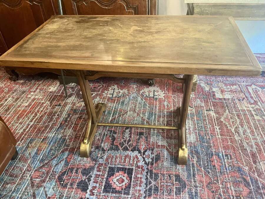 Antique French walnut table with zinc top, 19th Century