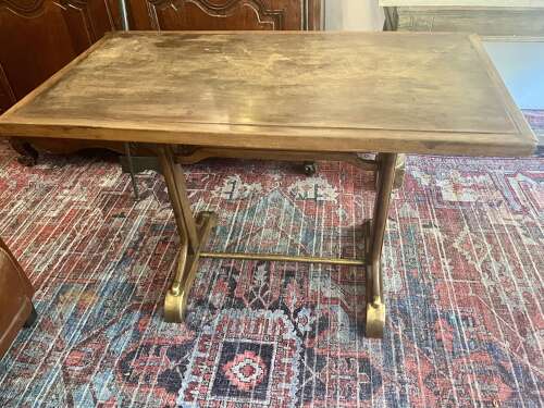 Antique French walnut table with zinc top, 19th Century