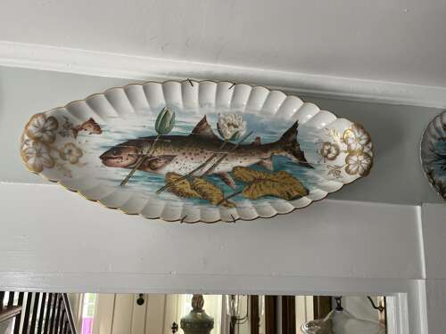 Hand-Painted Porcelain Fish & Turtle Plates with Sauce Boat – 19th Century