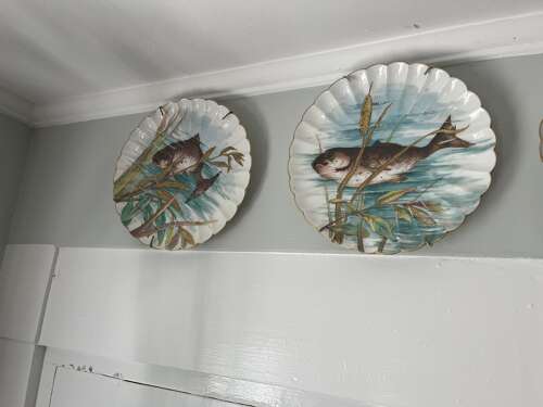 Hand-Painted Porcelain Fish & Turtle Plates with Sauce Boat – 19th Century