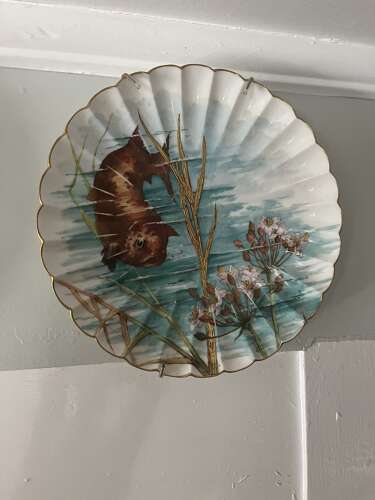 Hand-Painted Porcelain Fish & Turtle Plates with Sauce Boat – 19th Century